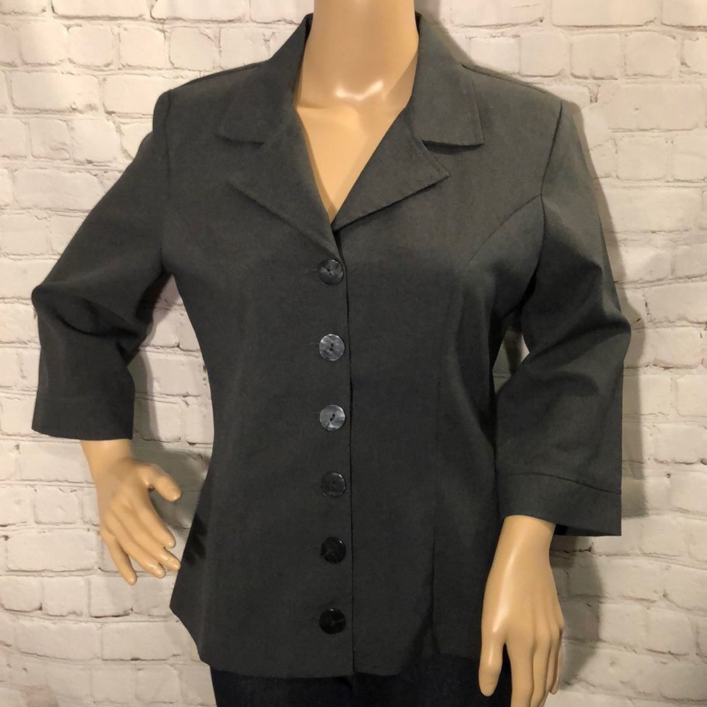Vintage 1980s Brioche Blazer Gray with Leopard Print Collar 9/10 - Picture 6 of 8